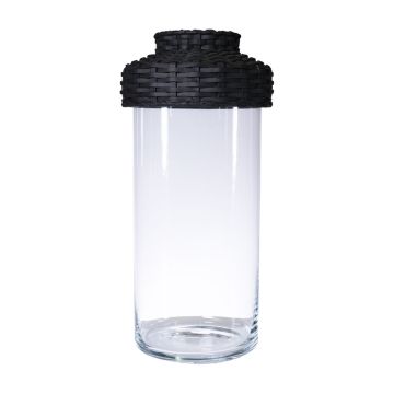 Glasvas JINTANA med rottinglock eller fot, klar-svart, 45cm, Ø18,5cm