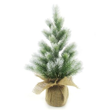 Konstgjord julgran PORI, frusen, naturfärgad jutesäck, 30cm, Ø15cm