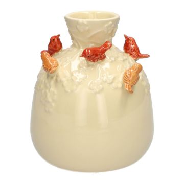 Ballongflaska BIRDIE i keramik, med 3D-fåglar, beige-röd-orange, 16cm, Ø14cm Ballongflaska BIRDIE i keramik, med 3D-fåglar, beige-röd-orange, 16cm, Ø14cm