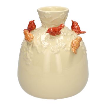 Ballongflaska BIRDIE i keramik, med 3D-fåglar, beige-röd-orange, 19cm, Ø16,5cm Ballongflaska BIRDIE i keramik, med 3D-fåglar, beige-röd-orange, 19cm, Ø16,5cm
