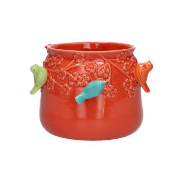 Kruka BIRDIE i keramik, med 3D-fåglar, röd-blå-grön-orange, 11cm, Ø13,5cm Kruka BIRDIE i keramik, med 3D-fåglar, röd-blå-grön-orange, 11cm, Ø13,5cm