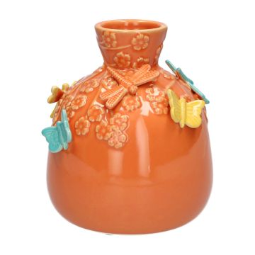 Ballongflaska KIMANA i keramik, 3D-fjärilar och sländor, orange-gul-blå, 16cm, Ø14cm Ballongflaska KIMANA i keramik, 3D-fjärilar och sländor, orange-gul-blå, 16cm, Ø14cm