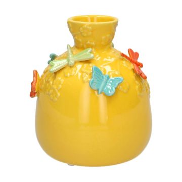 Ballongflaska KIMANA i keramik, 3D-fjärilar och sländor, gul-blå-grön-orange, 16cm, Ø14cm Ballongflaska KIMANA i keramik, 3D-fjärilar och sländor, gul-blå-grön-orange, 16cm, Ø14cm