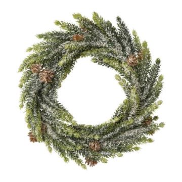 Dekorativ krans av gran HOBRA, kottar, snöklädd, grön, Ø25cm
