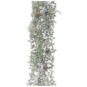 Dekorativ girland av lärk WODRI, kottar, frostad, vitgrön, 190cm Dekorativ girland av lärk WODRI, kottar, frostad, vitgrön, 190cm