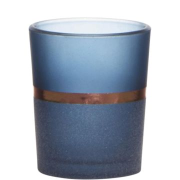 Teelichtglas DUSTEN, dekorativa ränder, mattblå, 6,5cm, Ø5,5cm Teelichtglas DUSTEN, dekorativa ränder, mattblå, 6,5cm, Ø5,5cm