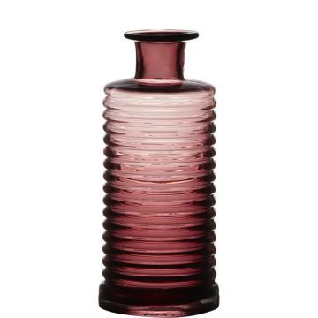 Dekorflaska i glas STUART med räfflor, cerise-klar, 21,5cm, Ø9,5cm