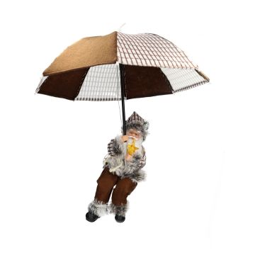 Hängande jultomte SISSON med paraply, LED-lampor, brun-vit, 60cm, Ø50cm Hängande jultomte SISSON med paraply, LED-lampor, brun-vit, 60cm, Ø50cm