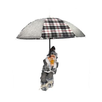 Hängande jultomte SISSON med paraply, LED-lampor, grå-vit, 60cm, Ø50cm Hängande jultomte SISSON med paraply, LED-lampor, grå-vit, 60cm, Ø50cm