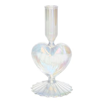 Glasljusstake ELIZZA i hjärtform, med fot, iriserande-transparent, 8,5x8,5x16,5cm Glasljusstake ELIZZA i hjärtform, med fot, iriserande-transparent, 8,5x8,5x16,5cm