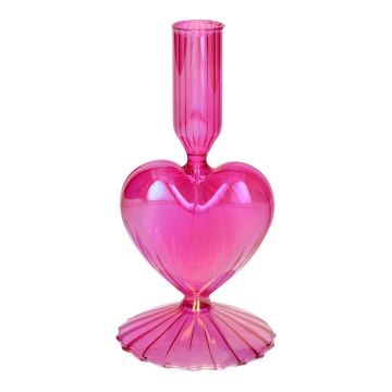 Glasljusstake ELIZZA i hjärtform, med fot, iriserande fuchsia, 8,5x8,5x16,5cm Glasljusstake ELIZZA i hjärtform, med fot, iriserande fuchsia, 8,5x8,5x16,5cm