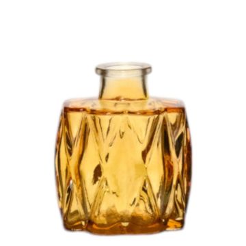 Glasflaska FIZZY med räfflor, gul-transparent, 7x5x8cm