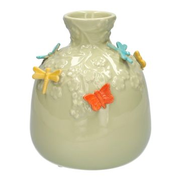 Ballongflaska KIMANA i keramik, 3D-fjärilar och sländor, grön-gul-blå-orange, 22,5cm, Ø19cm Ballongflaska KIMANA i keramik, 3D-fjärilar och sländor, grön-gul-blå-orange, 22,5cm, Ø19cm
