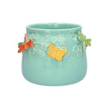 Kruka KIMANA i keramik, 3D-fjärilar och sländor, blå-orange-gul-grön, 11cm, Ø13,5cm Kruka KIMANA i keramik, 3D-fjärilar och sländor, blå-orange-gul-grön, 11cm, Ø13,5cm