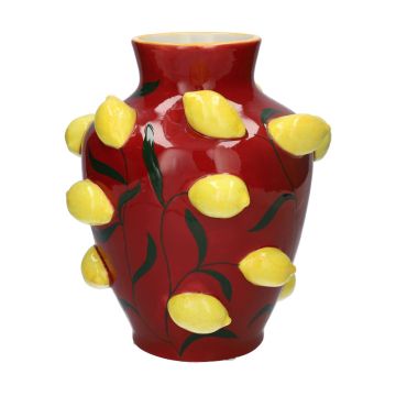 Dekorationsvas JULLA av dolomit, 3D-citroner, röd-gul, 25,7cm, Ø22,5cm