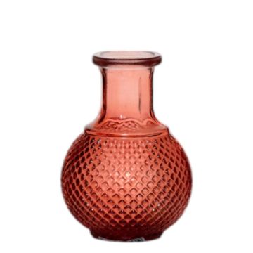 Glasflaska DONKA, rombmönster, röd-transparent, 11,5cm, Ø8,5cm