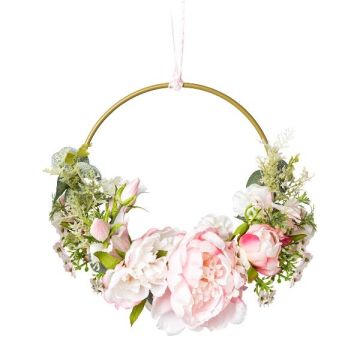 Konstgjord blomring med pion och klockblomma KEFRO, rosa, Ø25cm Konstgjord blomring med pion och klockblomma KEFRO, rosa, Ø25cm