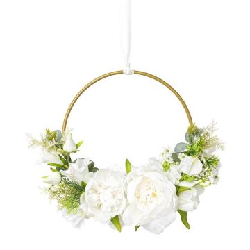 Konstblomsterkrans med pion och klockblomma KEFRO, vit, Ø25cm Konstblomsterkrans med pion och klockblomma KEFRO, vit, Ø25cm