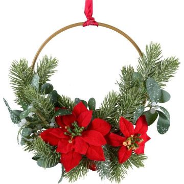 Dekorativ krans, blomring, julstjärna KIRLO, bär, röd, Ø26cm Dekorativ krans, blomring, julstjärna KIRLO, bär, röd, Ø26cm