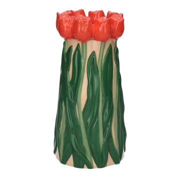 Blomvas LIMEA av dolomit, 3D-tulpaner, beige-röd-grön, 24,5cm, Ø12,5cm Blomvas LIMEA av dolomit, 3D-tulpaner, beige-röd-grön, 24,5cm, Ø12,5cm