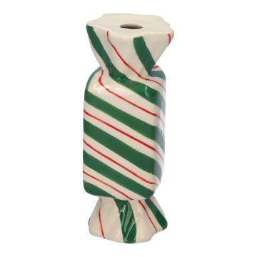 Fyrkantig blomvas Bonbon AMIEL i keramik, med sneda linjer, grön-röd-vit, 4,5x4,5x11,5cm Fyrkantig blomvas Bonbon AMIEL i keramik, med sneda linjer, grön-röd-vit, 4,5x4,5x11,5cm