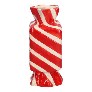 Fyrkantig blomvas Bonbon AMIEL i keramik, med sneda linjer, röd-vit, 6,5x6,5x15cm Fyrkantig blomvas Bonbon AMIEL i keramik, med sneda linjer, röd-vit, 6,5x6,5x15cm