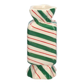Fyrkantig blomvas Bonbon AMIEL i keramik, med sneda linjer, grön-röd-vit, 6,5x6,5x15cm Fyrkantig blomvas Bonbon AMIEL i keramik, med sneda linjer, grön-röd-vit, 6,5x6,5x15cm