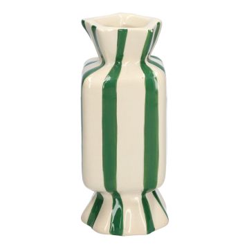 Fyrkantig blomvas Bonbon AMIEL i keramik, med längsgående ränder, grön-vit, 6,5x6,5x15cm Fyrkantig blomvas Bonbon AMIEL i keramik, med längsgående ränder, grön-vit, 6,5x6,5x15cm