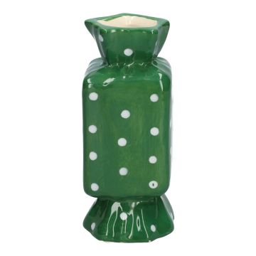 Fyrkantig blomvas Bonbon AMIEL i keramik, med prickar, grön-vit, 6,5x6,5x15cm Fyrkantig blomvas Bonbon AMIEL i keramik, med prickar, grön-vit, 6,5x6,5x15cm