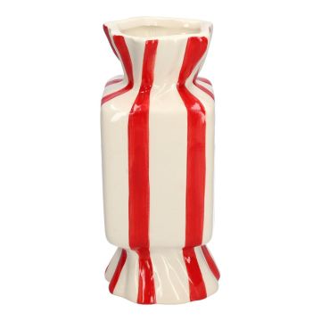 Fyrkantig blomvas Bonbon AMIEL i keramik, med längsgående ränder, röd-vit, 9x9x20cm Fyrkantig blomvas Bonbon AMIEL i keramik, med längsgående ränder, röd-vit, 9x9x20cm