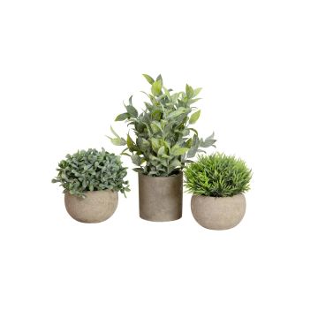 Konstgjord blomsterarrangemang LAVADA av buxbom, prydnadsgräs, musbjörn, dekorativ kruka, grön, 12-25cm Konstgjord blomsterarrangemang LAVADA av buxbom, prydnadsgräs, musbjörn, dekorativ kruka, grön, 12-25cm