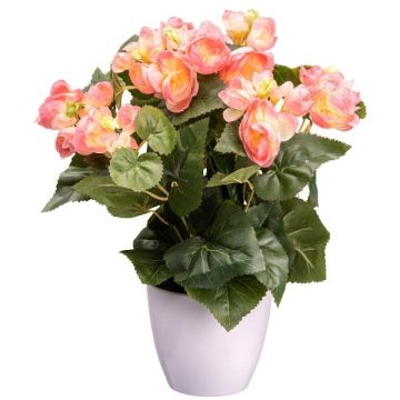 Konstgjord begonia SYLINA, vit dekorativ kruka, rosa, 35cm Konstgjord begonia SYLINA, vit dekorativ kruka, rosa, 35cm