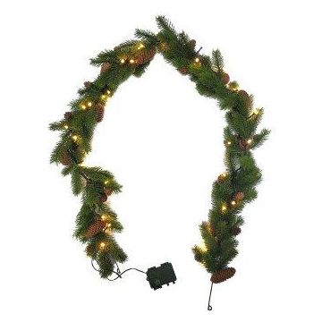 Dekorativ girland av gran FLIK, kottar, LED-lampor, batterilåda, grön, 180cm Dekorativ girland av gran FLIK, kottar, LED-lampor, batterilåda, grön, 180cm