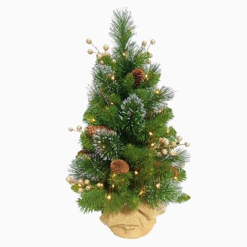Konstgjord gran WISCONSIN, jutesäck, gulddekorerad, glitter, LED-lampor, 60cm, Ø35cm Konstgjord gran WISCONSIN, jutesäck, gulddekorerad, glitter, LED-lampor, 60cm, Ø35cm