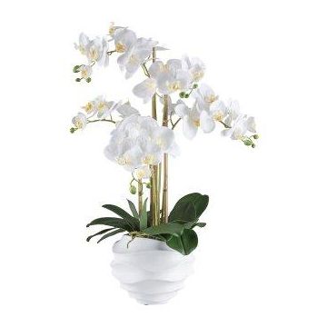 Konstgjord Phalaenopsis-orkidé STONFER, dekorativ kruka vit, rötter, vit, 70cm Konstgjord Phalaenopsis-orkidé STONFER, dekorativ kruka vit, rötter, vit, 70cm