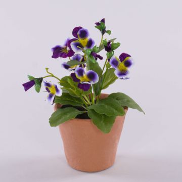Dekorativ konstblomma, pensé BAHNY i terrakottakruka, violett-lila, 17cm