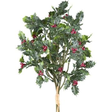 Konstgjord ilexbukett NALFO med bär, frusen, glitter, grön-röd, 35cm
