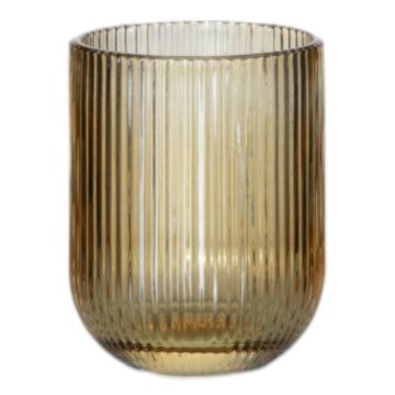 Vattenglas GENOVEFA med räfflor, bärnstensfärgat-klart, 9,5cm, Ø7,5cm