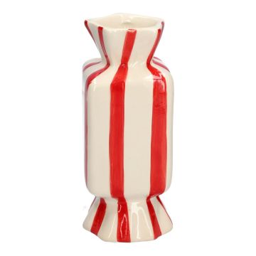 Fyrkantig blomvas Bonbon AMIEL i keramik, med längsgående ränder, röd-vit, 10x10x25cm Fyrkantig blomvas Bonbon AMIEL i keramik, med längsgående ränder, röd-vit, 10x10x25cm