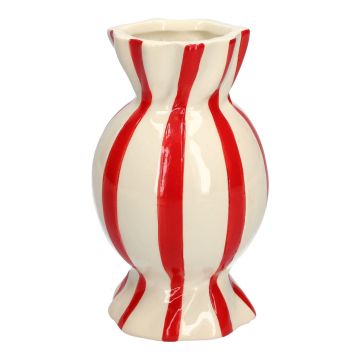 Rundad blomvas Bonbon AMIEL i keramik, med längsgående ränder, röd-vit, 15cm, Ø8,5cm Rundad blomvas Bonbon AMIEL i keramik, med längsgående ränder, röd-vit, 15cm, Ø8,5cm