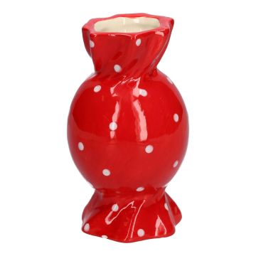 Rund vas för blommor med stjälk Bonbon AMIEL i keramik, med prickar, röd-vit, 15cm, Ø8,5cm Rund vas för blommor med stjälk Bonbon AMIEL i keramik, med prickar, röd-vit, 15cm, Ø8,5cm