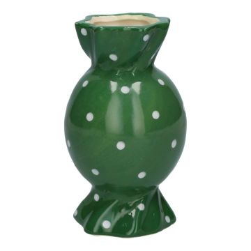 Rund vas för stjälkblommor Bonbon AMIEL i keramik, med prickar, grön-vit, 15cm, Ø8,5cm Rund vas för stjälkblommor Bonbon AMIEL i keramik, med prickar, grön-vit, 15cm, Ø8,5cm