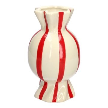 Rund blomvas Bonbon AMIEL i keramik, med längsgående ränder, röd-vit, 24,7cm, Ø14cm Rund blomvas Bonbon AMIEL i keramik, med längsgående ränder, röd-vit, 24,7cm, Ø14cm