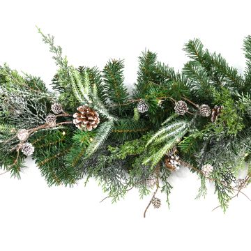 Konstgjord grangirland STOCKTON, grön, snötäckt, LED-lampor, 180cm, Ø35cm