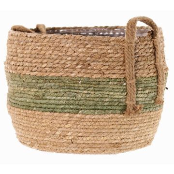 Korgkruka UPALI, flätat sjögräs, 2 bärhandtag, beige-grön, 26cm, Ø33cm Korgkruka UPALI, flätat sjögräs, 2 bärhandtag, beige-grön, 26cm, Ø33cm