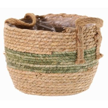 Korgplanteringskruka UPALI, flätat sjögräs, 2 bärhandtag, beige-grön, 22cm, Ø30cm Korgplanteringskruka UPALI, flätat sjögräs, 2 bärhandtag, beige-grön, 22cm, Ø30cm