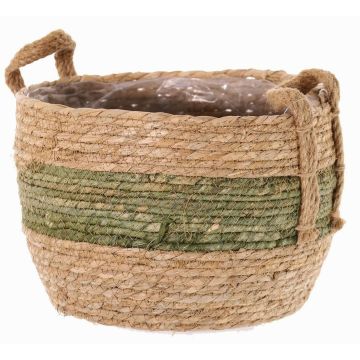 Korgkruka UPALI, flätat sjögräs, 2 bärhandtag, beige-grön, 19cm, Ø24cm