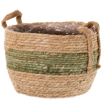 Korgkruka UPALI, flätat sjögräs, 2 bärhandtag, beige-grön, 19cm, Ø24cm Korgkruka UPALI, flätat sjögräs, 2 bärhandtag, beige-grön, 19cm, Ø24cm