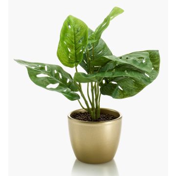 Konstgjord Philodendron Monstera adansonii PUYA, keramikkruka i guld, 30cm Konstgjord Philodendron Monstera adansonii PUYA, keramikkruka i guld, 30cm