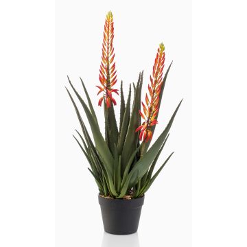Konstgjord aloe vera SUSUMI med blommor, dekorativ kruka, orange-grön, 80cm